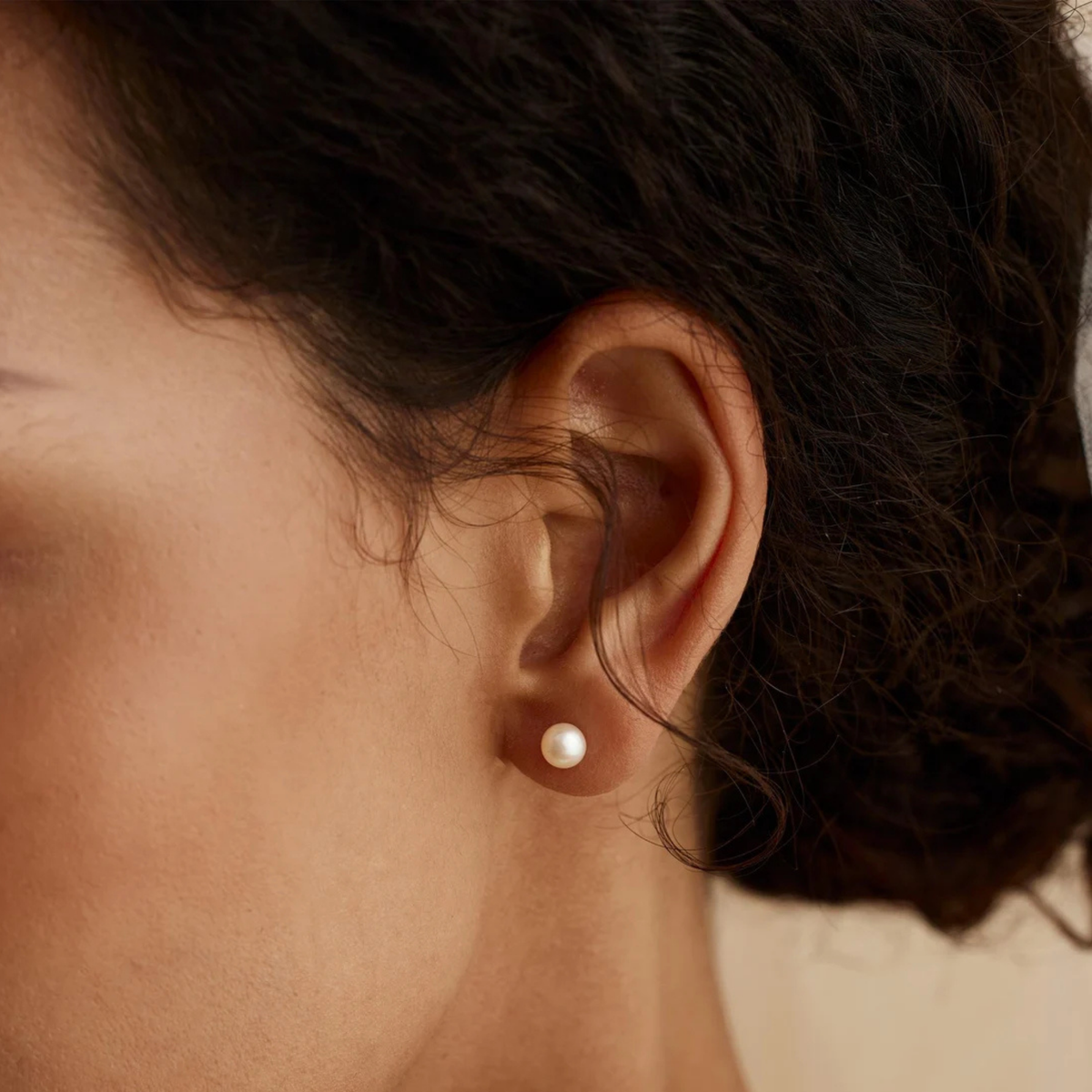 925 Ayar Gümüş Minimal Yuvarlak İnci Detaylı Küpe