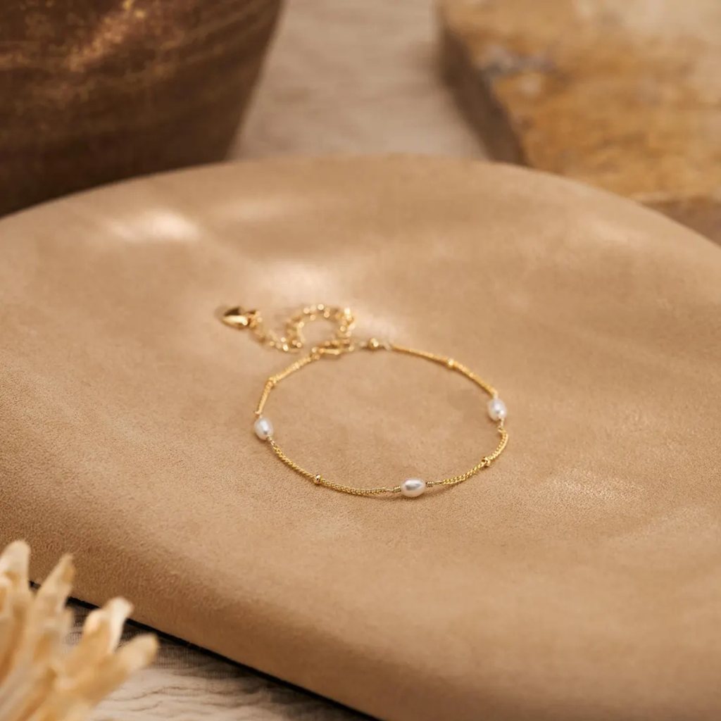 925 Ayar Gümüş Üçlü Oval İnci ve Top Detaylı Bileklik