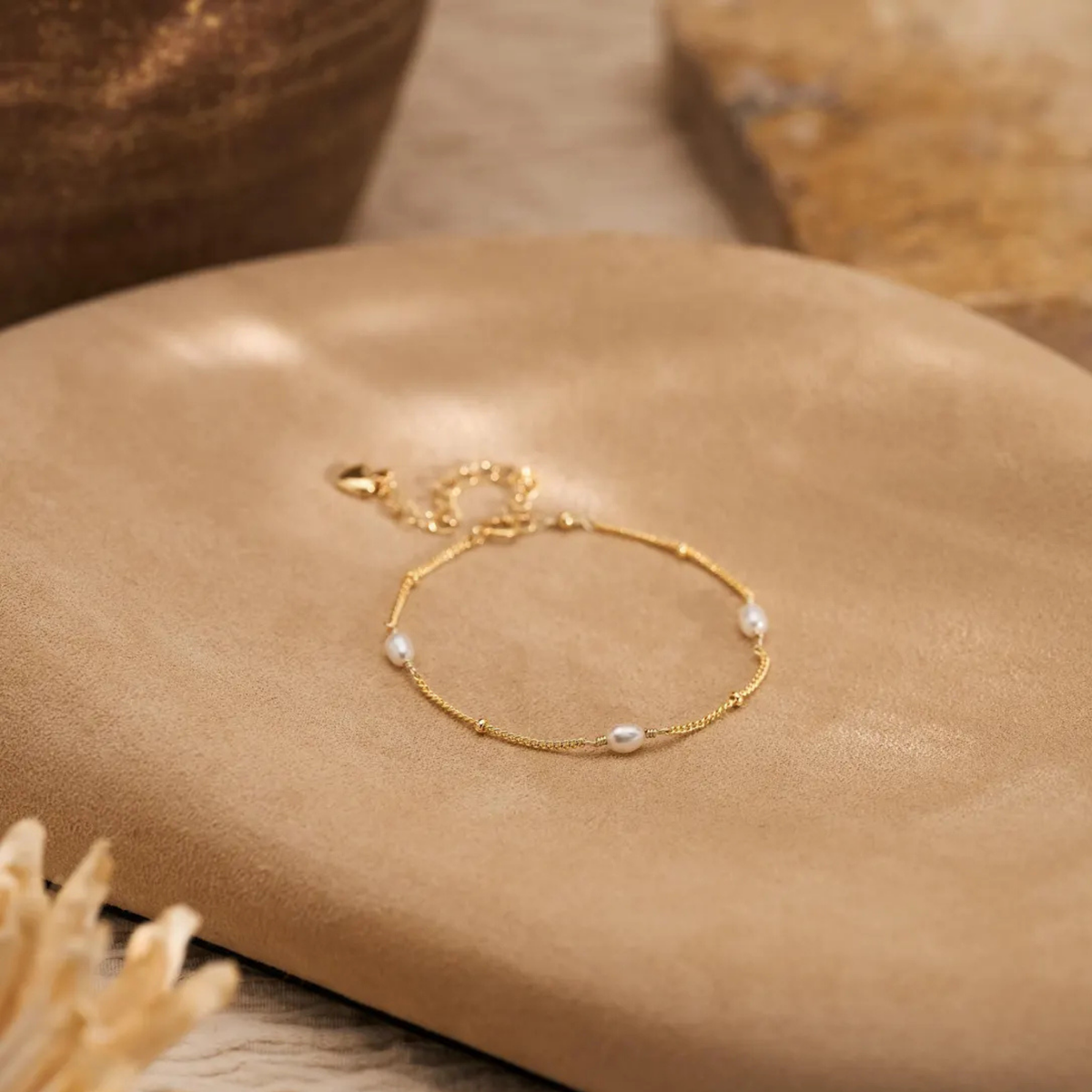 925 Ayar Gümüş Üçlü Oval İnci ve Top Detaylı Bileklik
