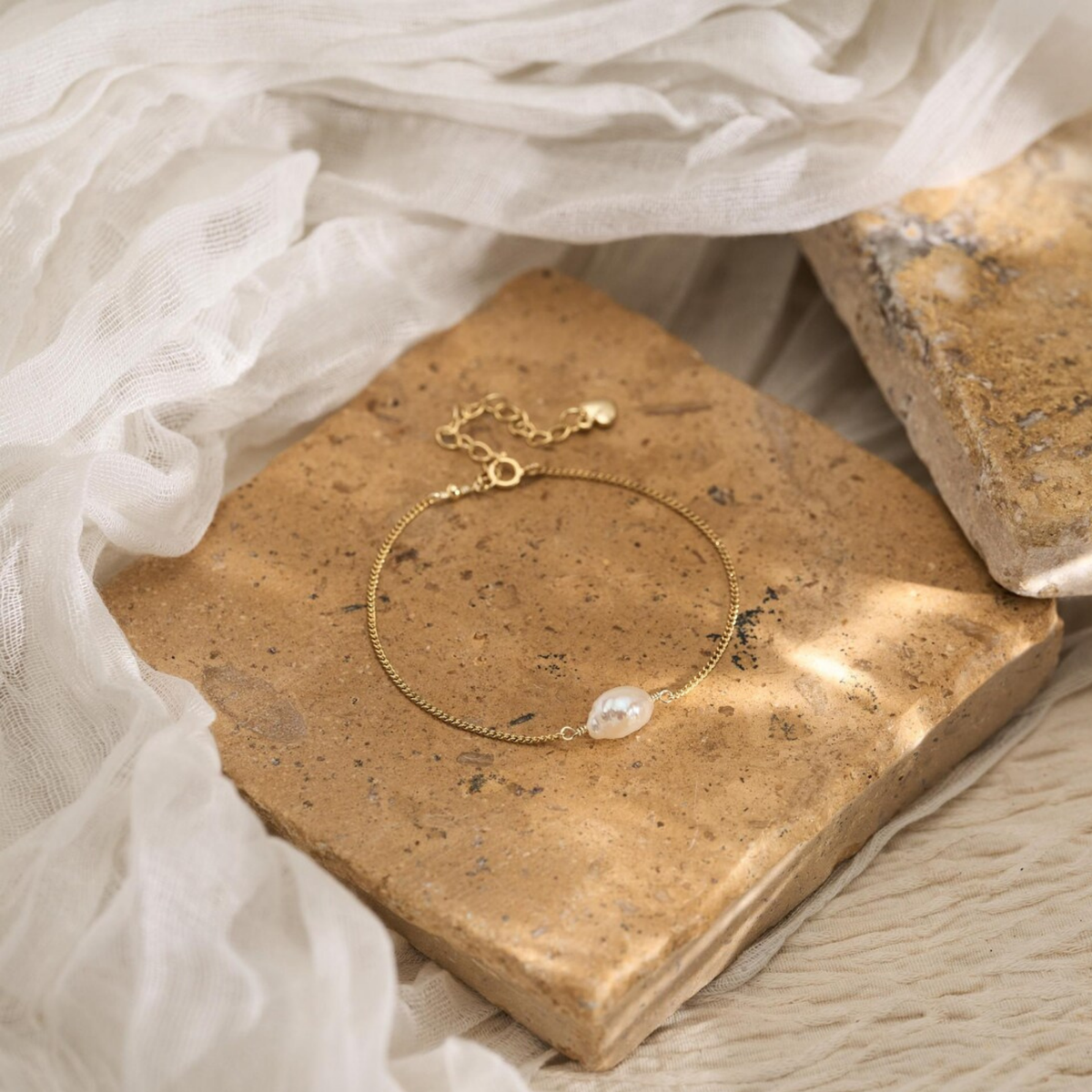 925 Ayar Gümüş Tek Barok İnci Detaylı Bileklik